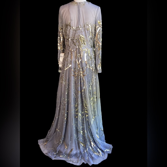 NWT Mac Duggal Illusion Neckline Long Sleeve Beaded Gown. B282 - Picture 4 of 16